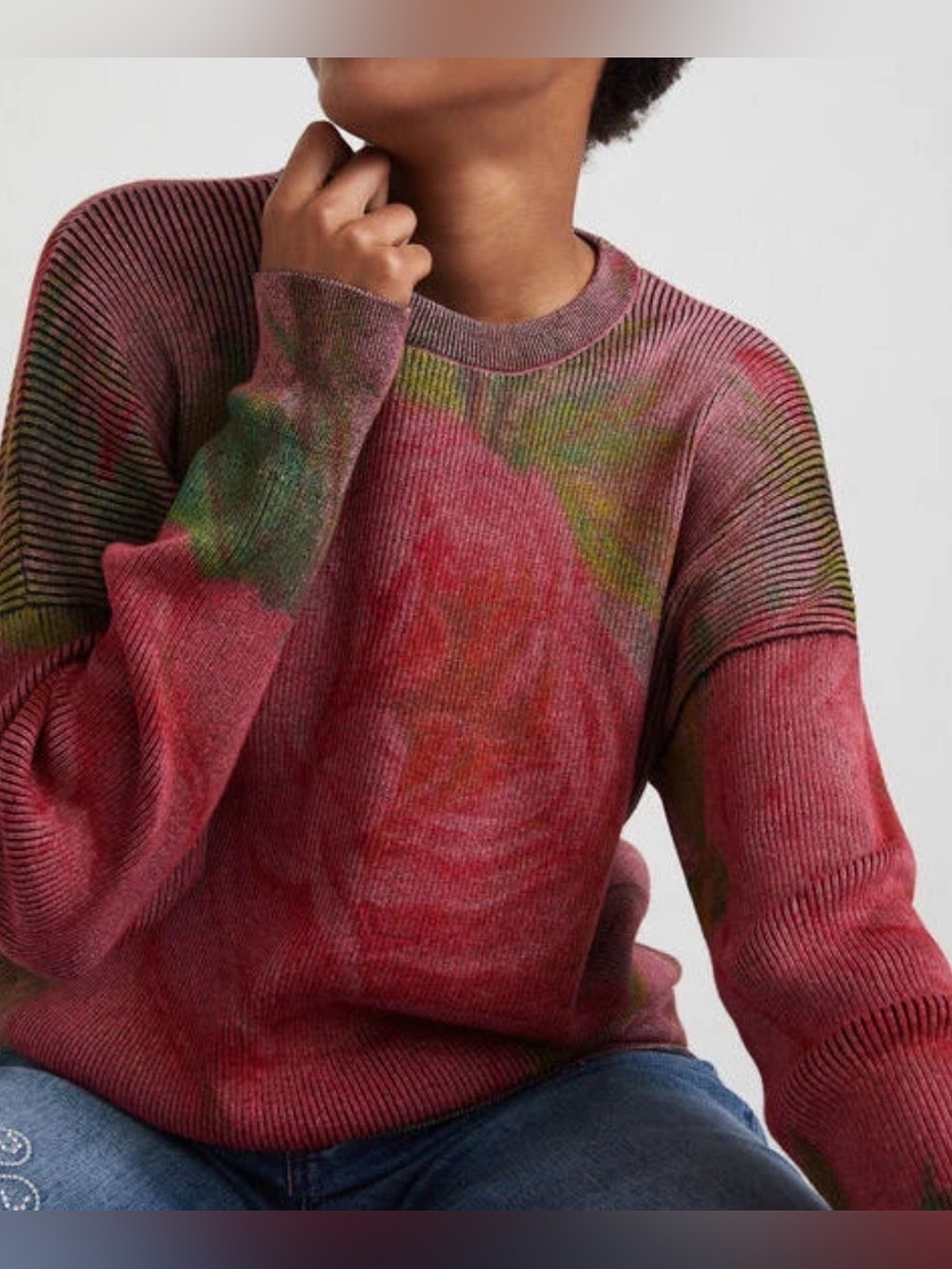 Desigual Knit Flower Ribbed Sweater Size Large - Picture 4 of 9